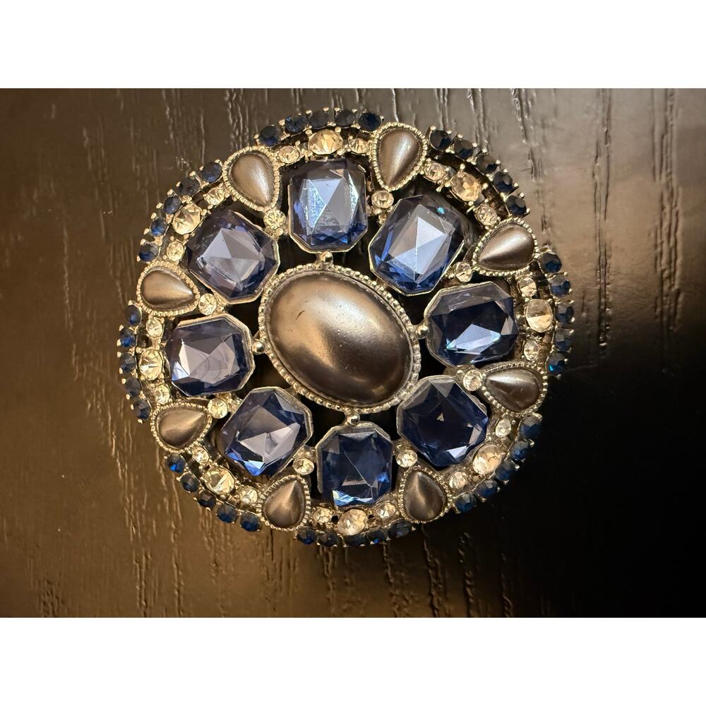 Vintage Signed Monet Silver Tone Blue Stone Brooch
